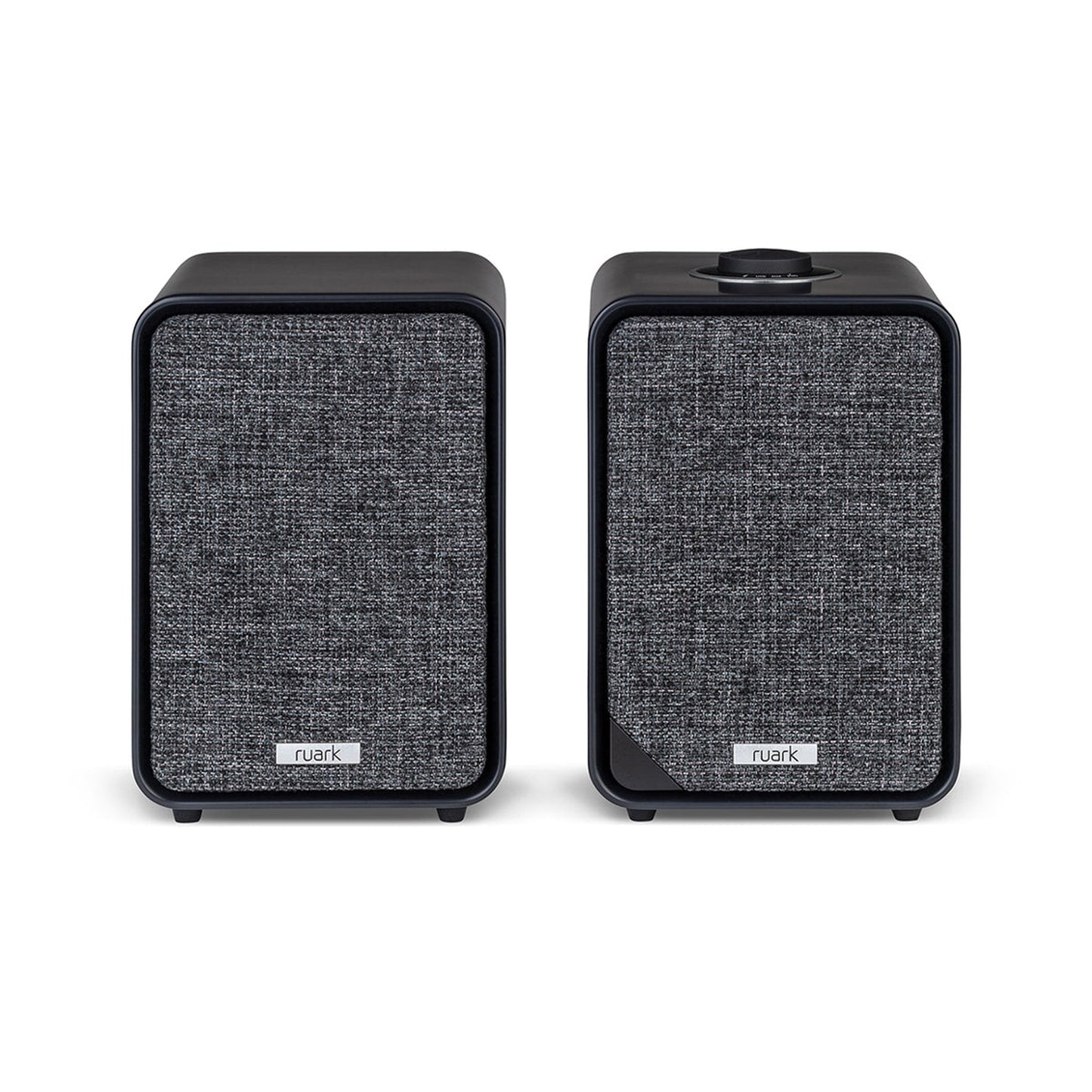 Ruark MR1 Mk3 Aktivlautsprecher Schwarz Frontansicht mit Stoffbespannung