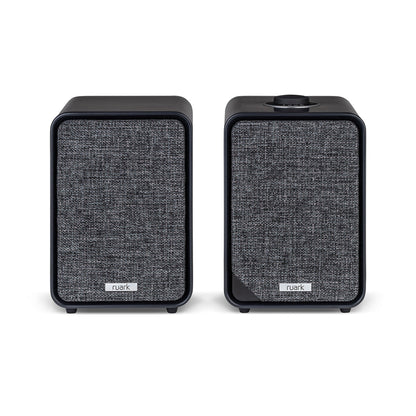 Ruark MR1 Mk3 Aktivlautsprecher Schwarz Frontansicht mit Stoffbespannung