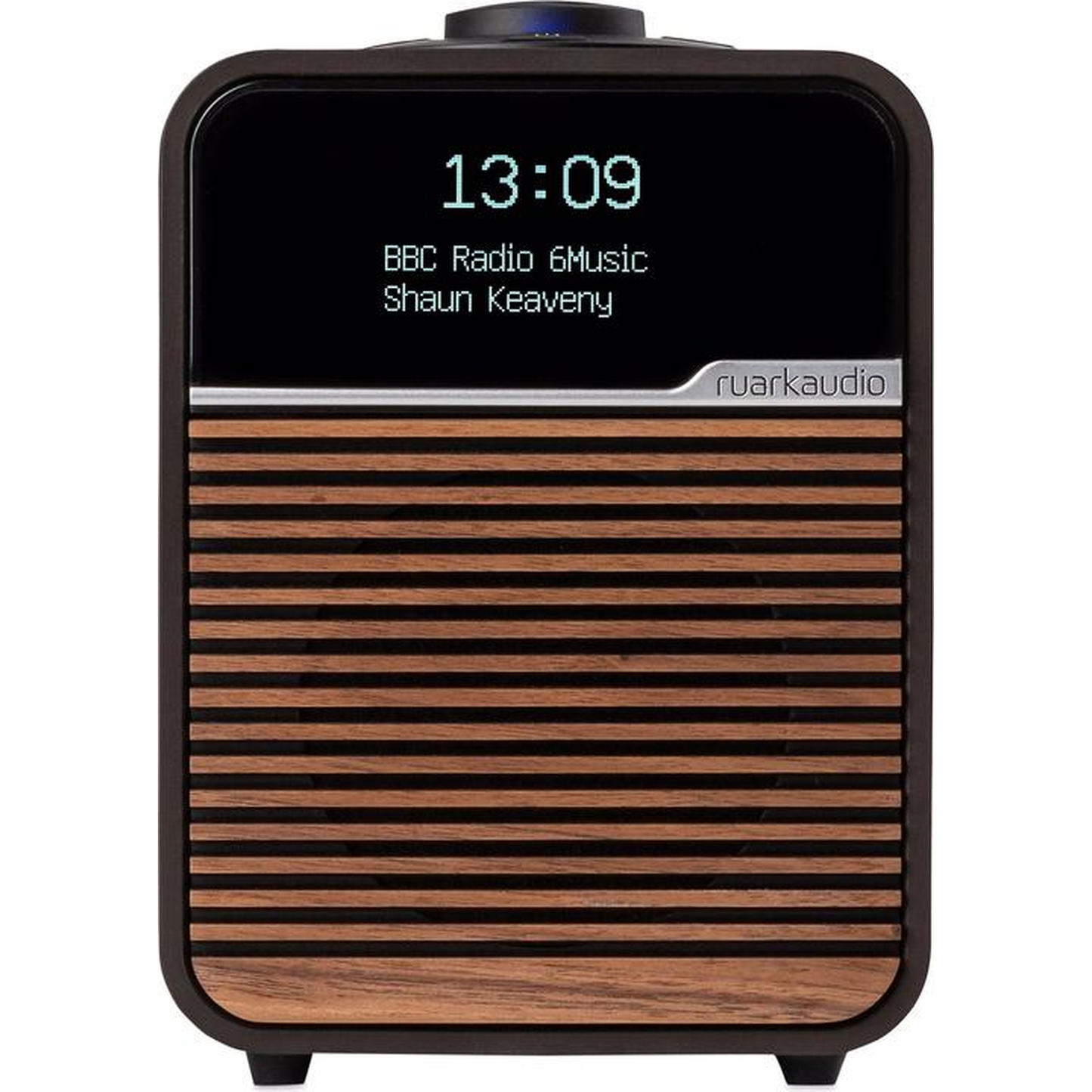 Ruark R1 MK4 DAB+/Bluetooth-Radio Espresso Frontansicht mit Display