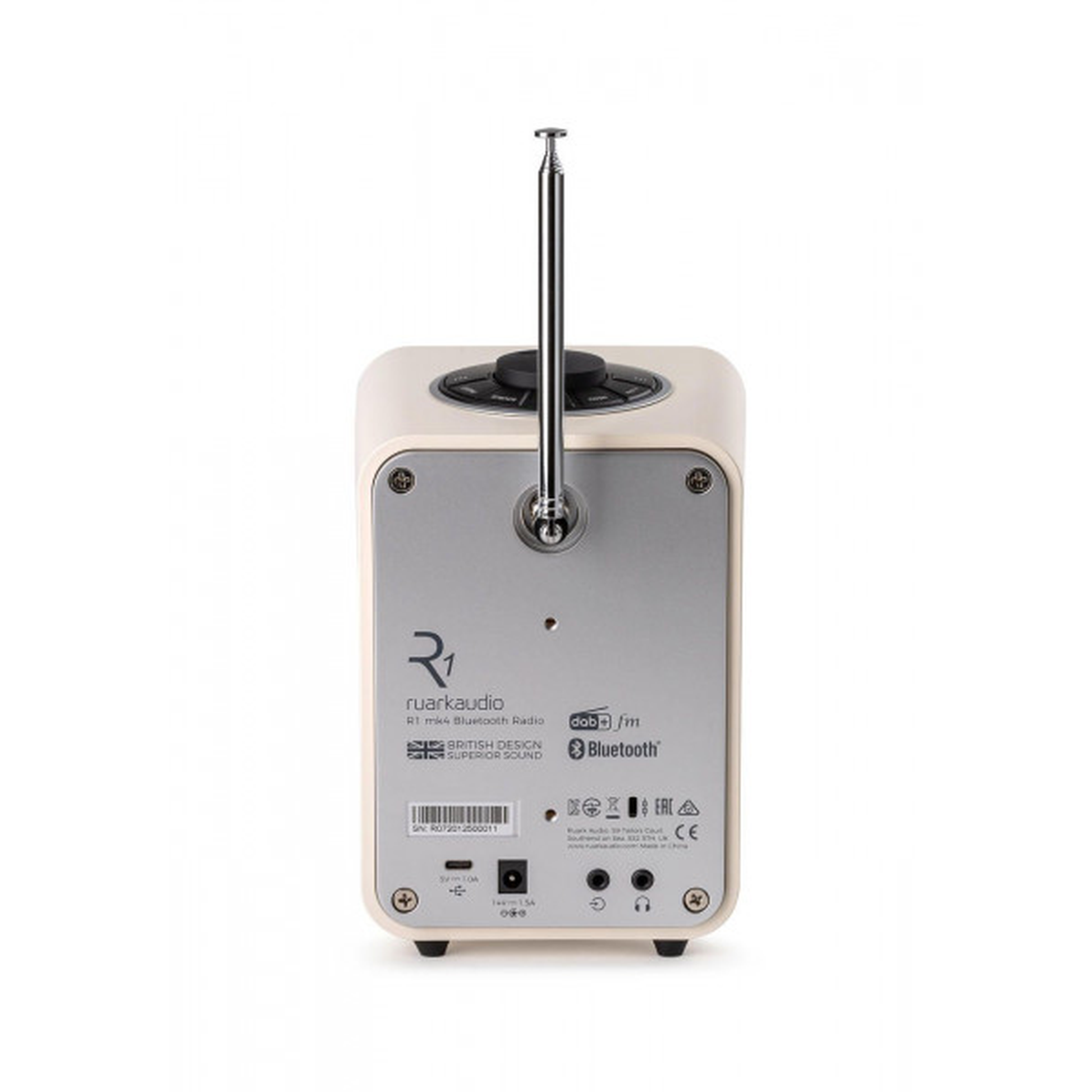 Ruark R1S Smart Radio mit WLAN & DAB+ Creme Rückansicht mit Teleskopantenne