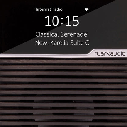 Ruark Audio R1S Smart Radio mit WLAN & DAB+ Terracotta Detailansicht Farb-Display und ebonisierter Lamellengrill