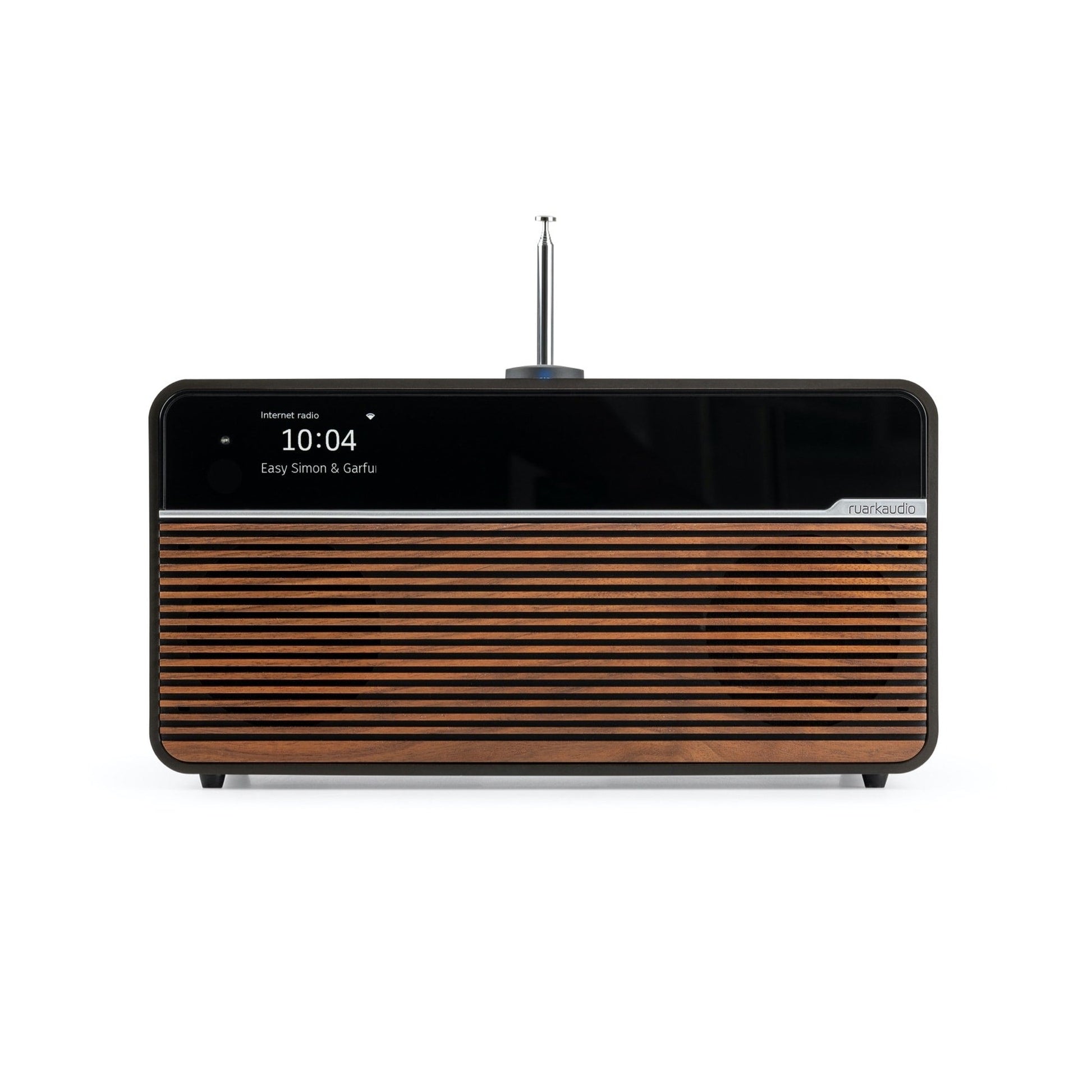 Ruark R2 MK4 Streaming-Musiksystem Espresso Frontansicht mit Display Nahaufnahme