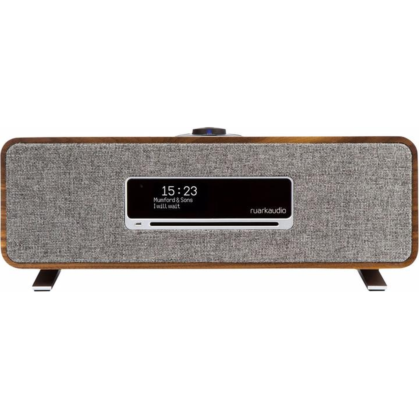 Ruark R3S Kompaktanlage mit CD & Streaming Nussbaum Displayansicht mit CD-Schlitz