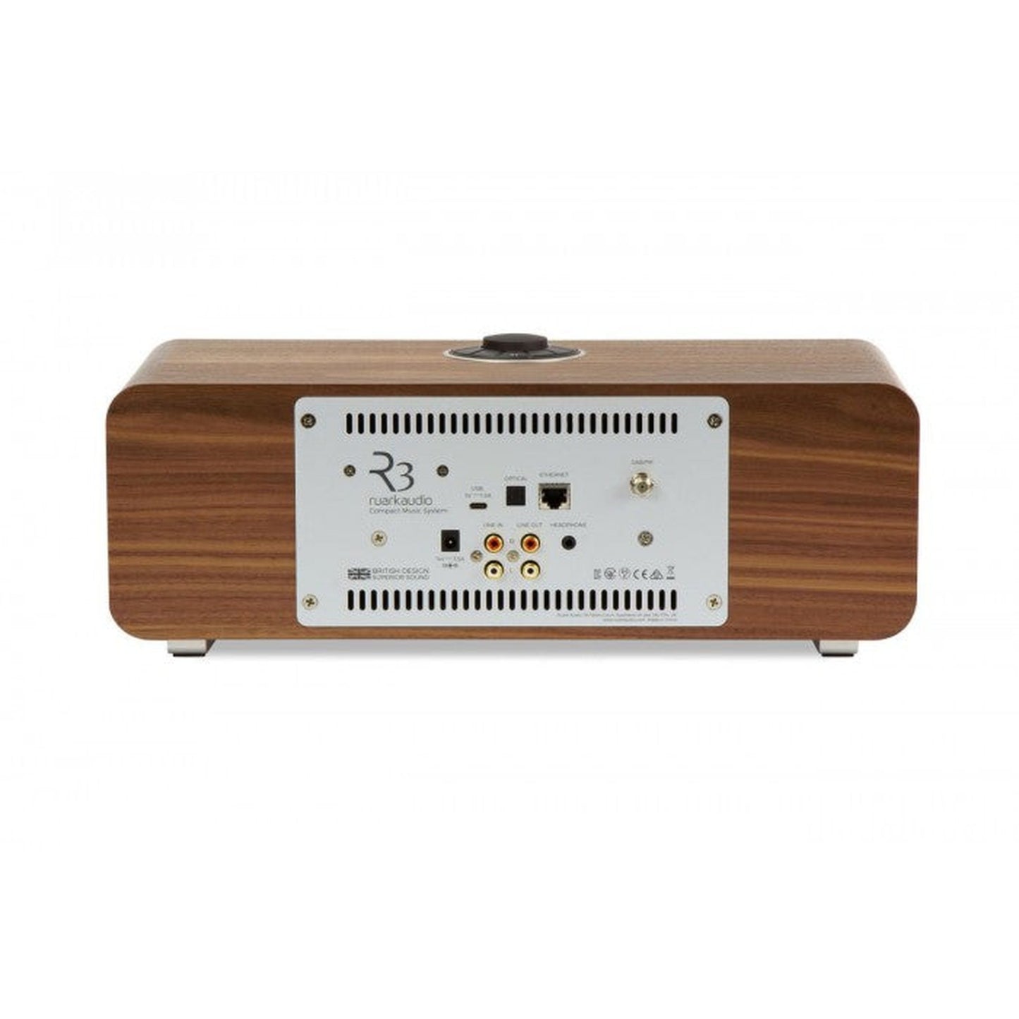 Ruark R3S Kompaktanlage mit CD & Streaming Nussbaum Rückansicht mit Anschlussfeld