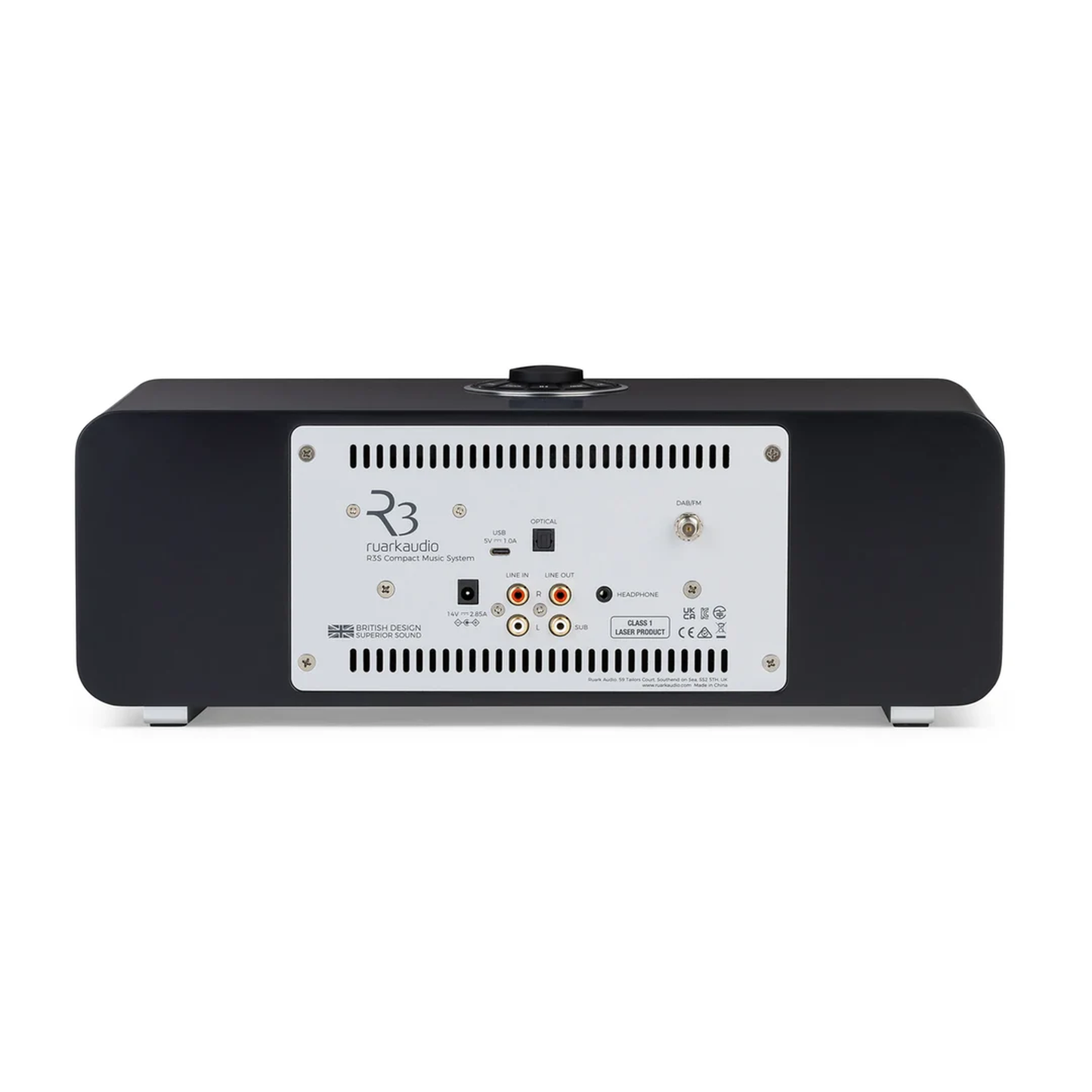 Ruark R3S Kompaktanlage mit CD & Streaming Schwarz Rückansicht mit Anschlussfeld