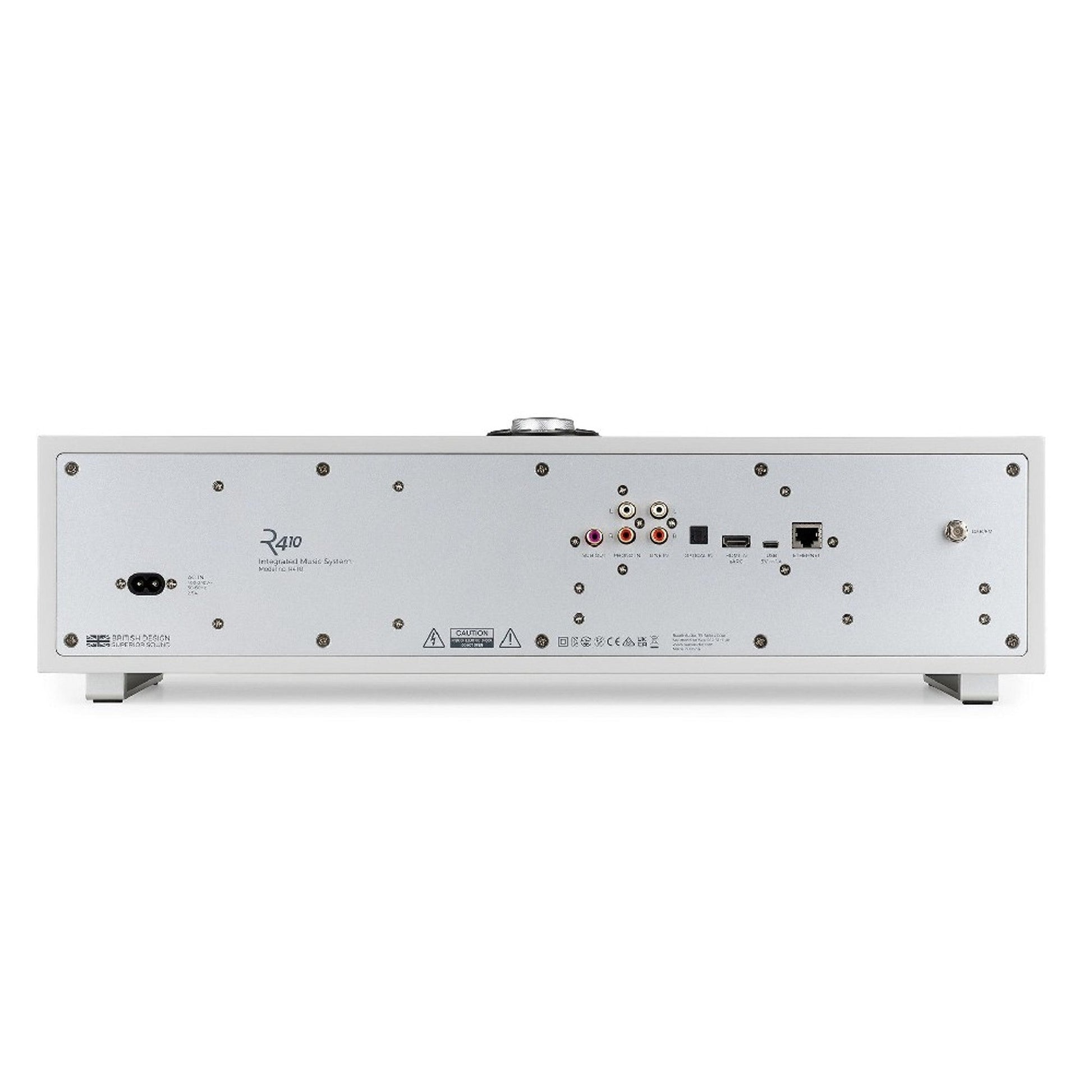 Ruark R410 All-in-One-Musiksystem Hellgrau Rückansicht mit Anschlussfeld
