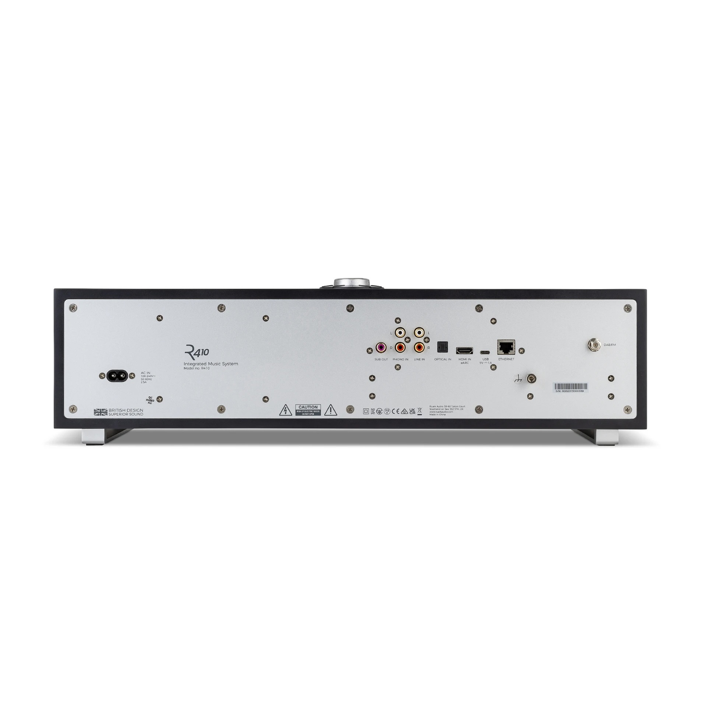 Ruark R410 All-in-One-Musiksystem Schwarz Rückansicht mit Anschlussfeld