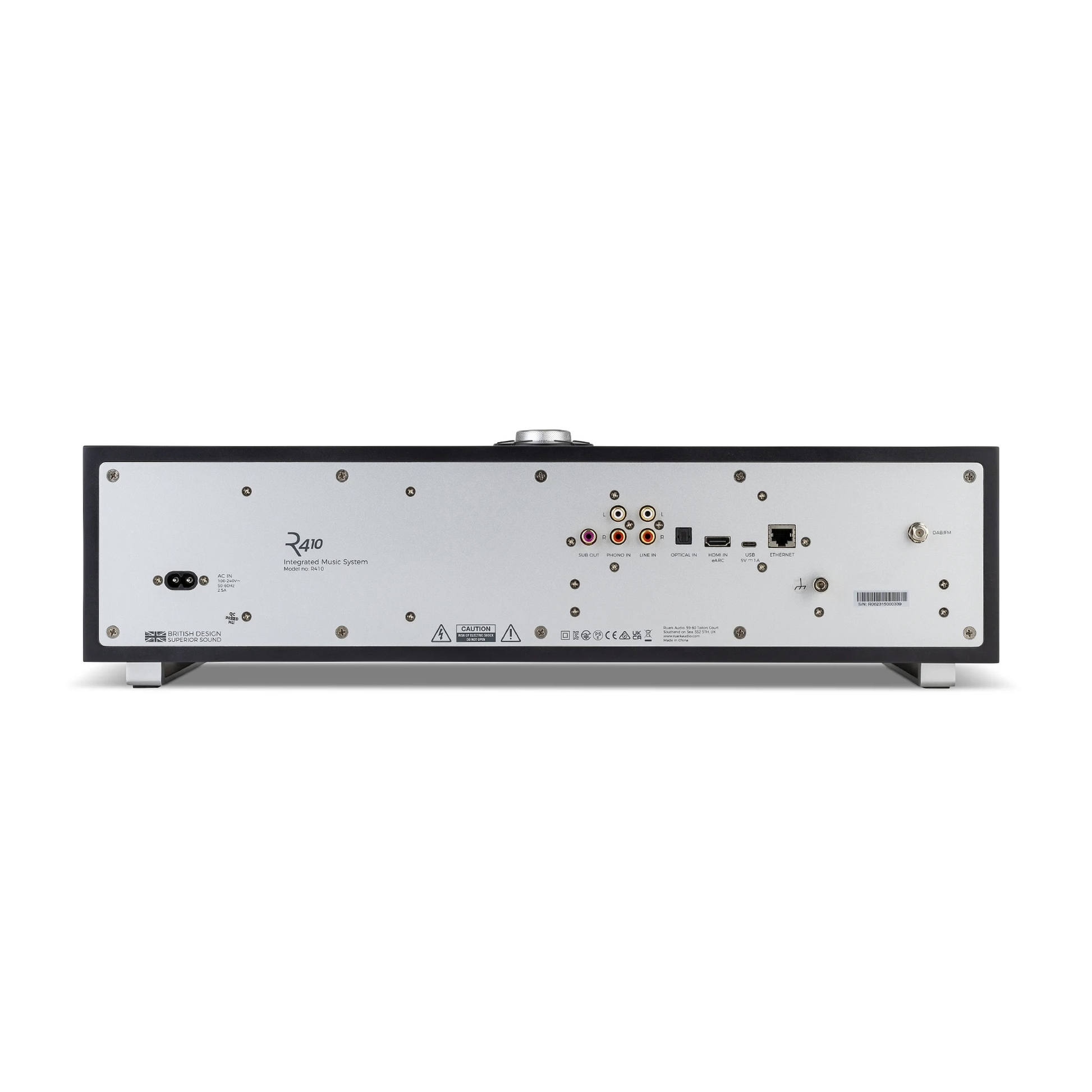 Ruark R410 All-in-One-Musiksystem Schwarz Rückansicht mit Anschlussfeld