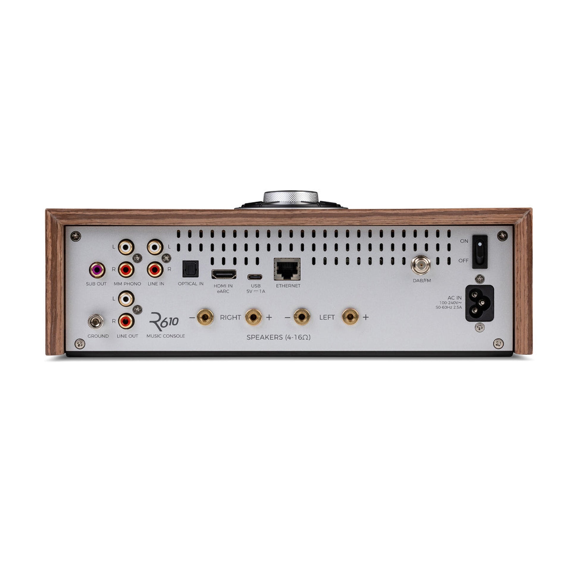 Ruark R610 + Sabre R Streaming-Komplettanlage Nussbaum Rückansicht des R610