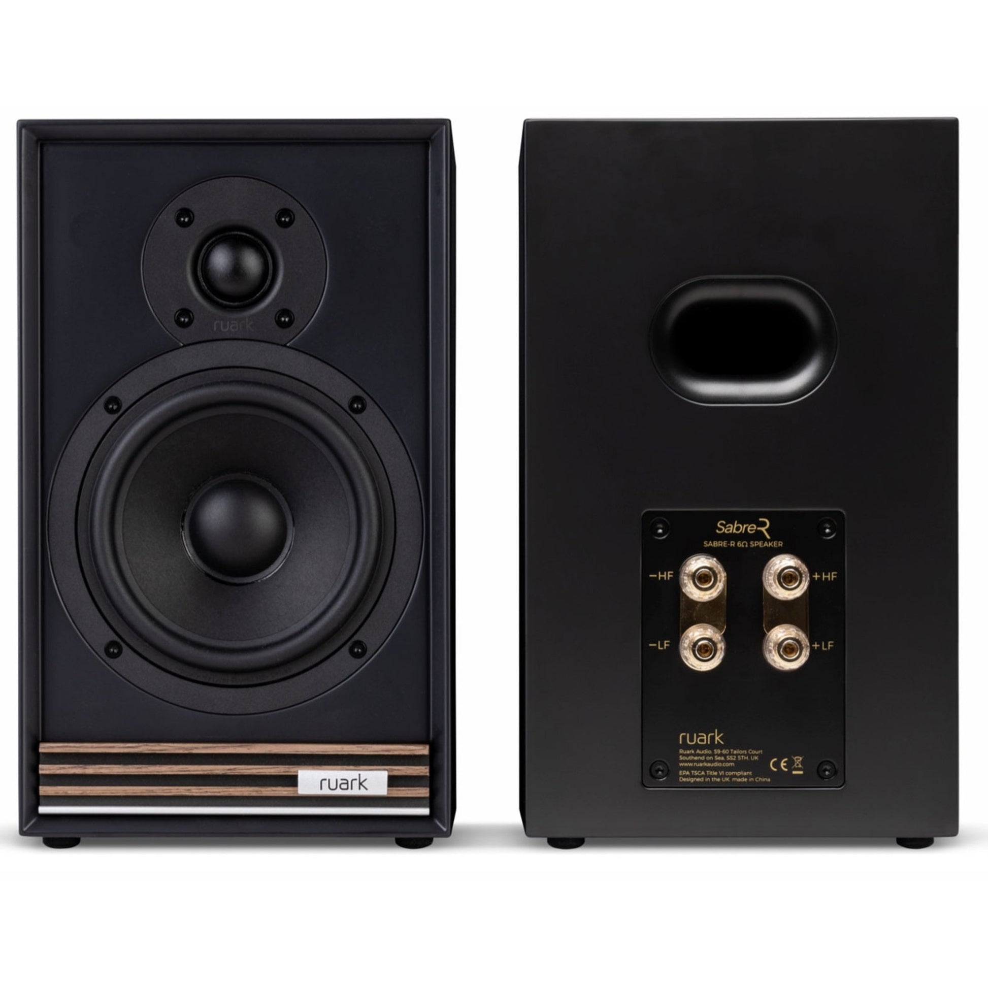 Ruark R610 + Sabre R Streaming-Komplettanlage Schwarz Front- und Rückansicht der Sabre R
