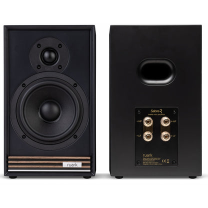 Ruark R610 + Sabre R Streaming-Komplettanlage Schwarz Front- und Rückansicht der Sabre R
