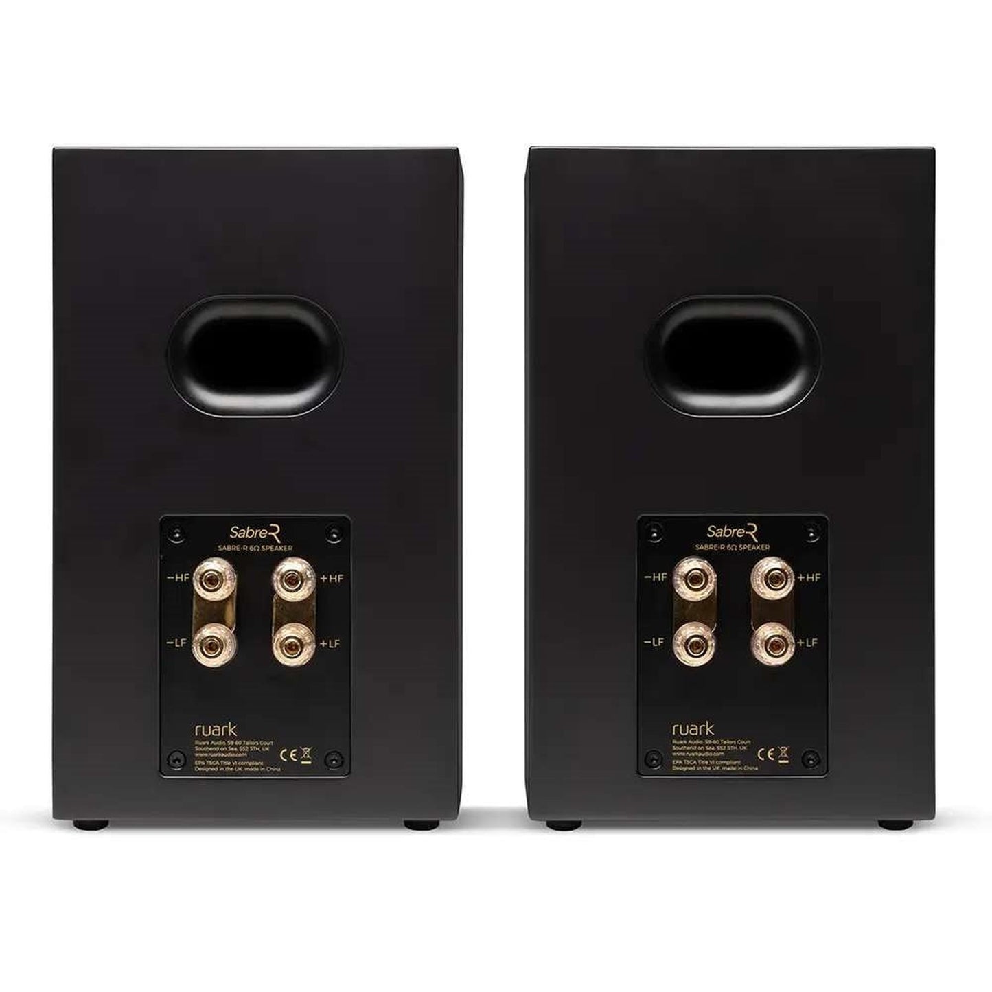 Ruark R610 + Sabre R Streaming-Komplettanlage Schwarz Rückansicht der Sabre R mit Terminals