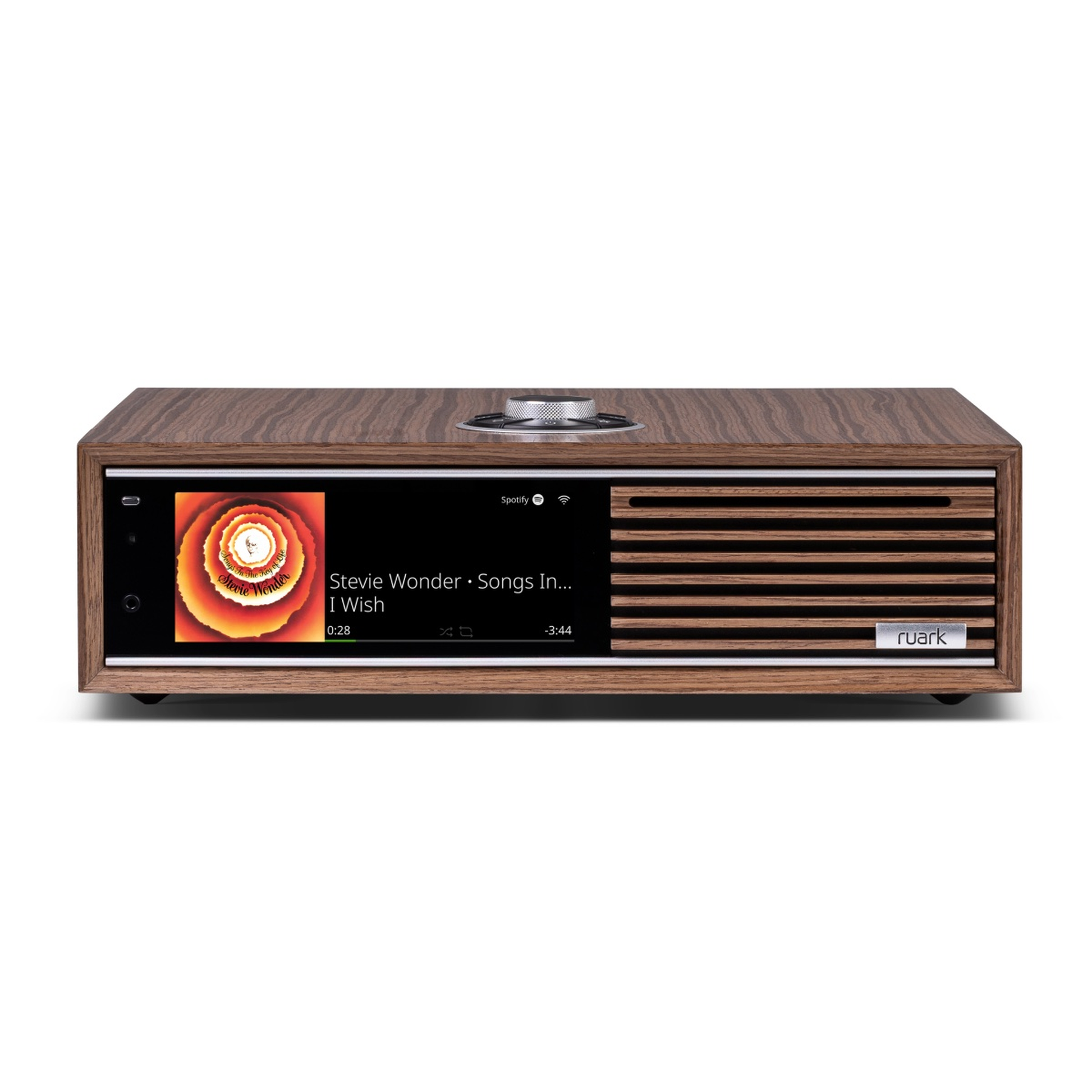 Ruark R710 CD-Streaming-Konsole Nussbaum Frontansicht mit Display