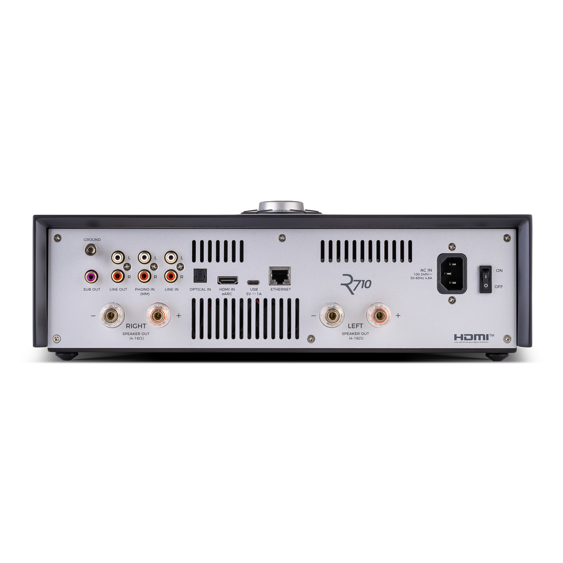 Ruark R710 CD-Streaming-Konsole Schwarz Rückansicht mit Anschlussfeld