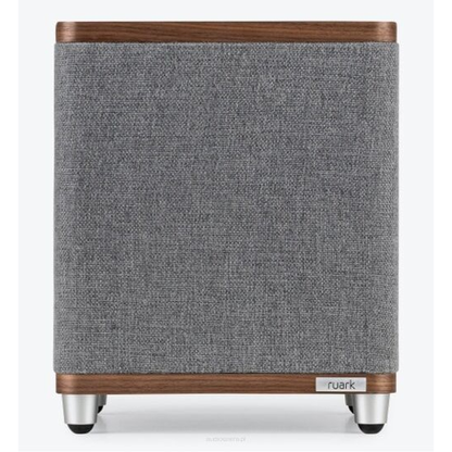 Ruark RS1 Aktiv-Subwoofer Nussbaum Frontansicht mit Stoffbespannung