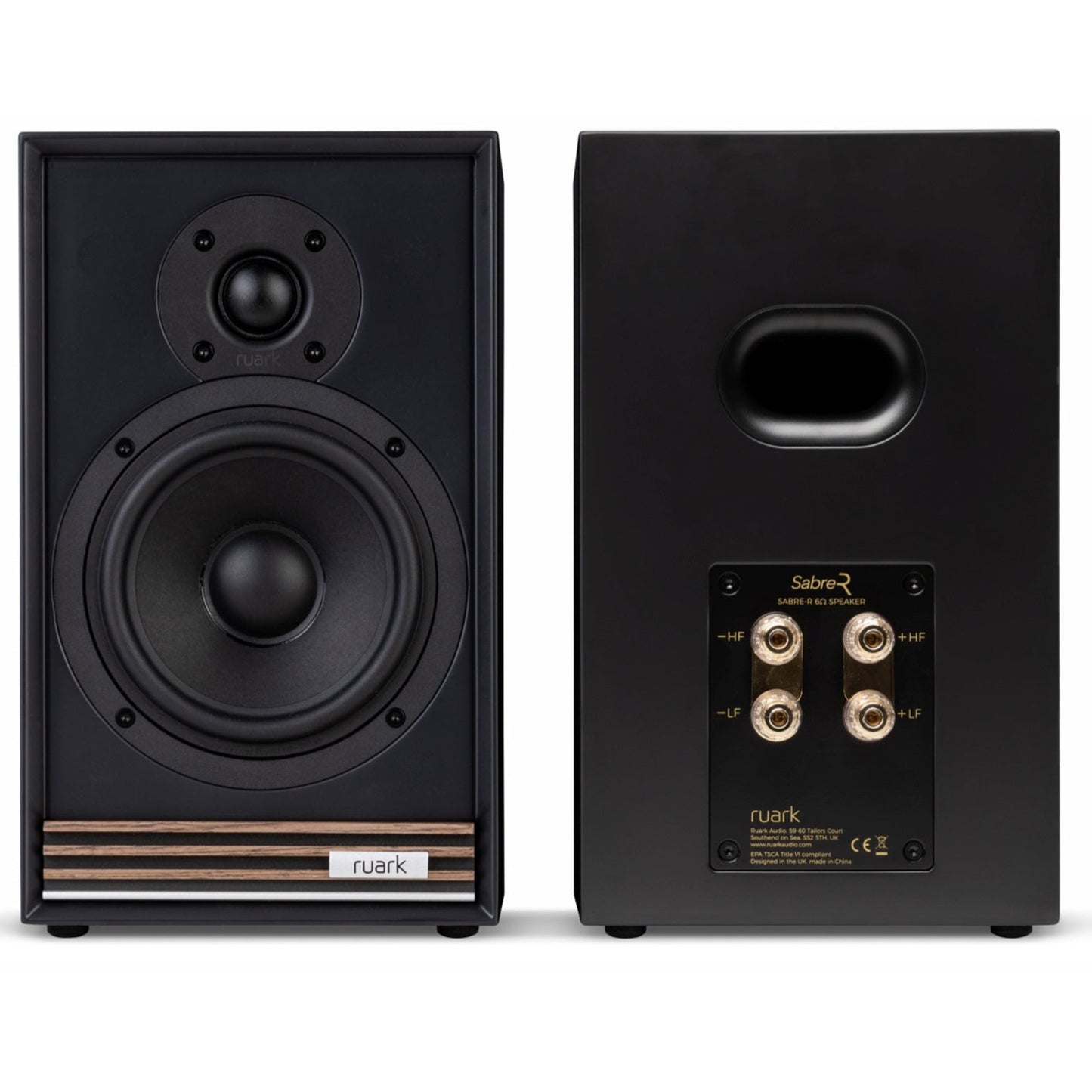 Ruark Sabre R Regallautsprecher Schwarz Front- und Rückansicht