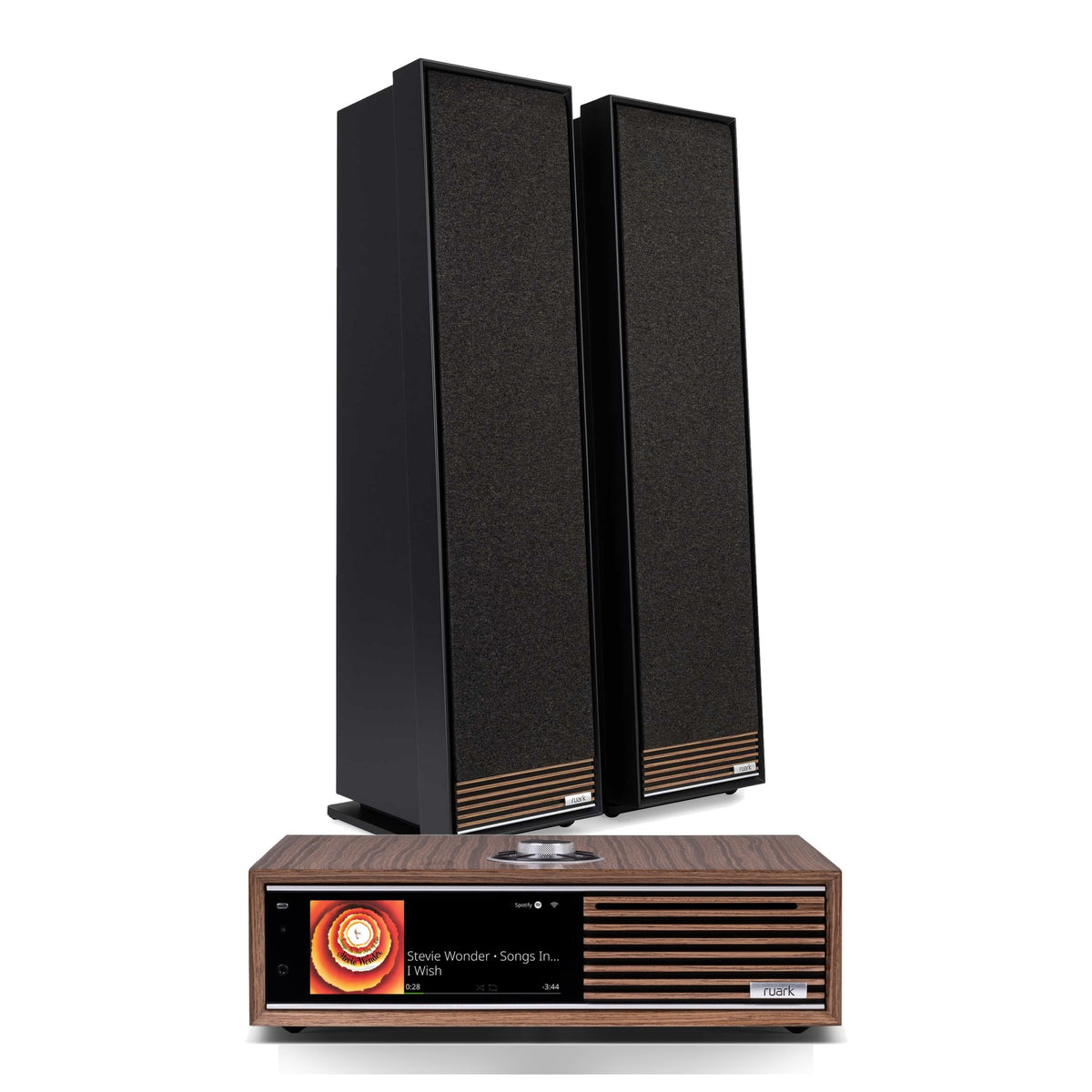 Ruark Audio HiFi-Set R710 Nussbaum + Talisman-R Standlautsprecher Schwarz, Setansicht
