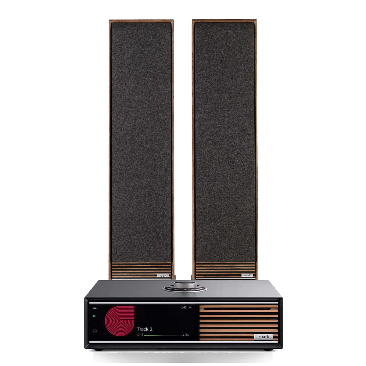 Ruark Audio HiFi-Set R710 Schwarz + Talisman-R Standlautsprecher Nussbaum, Setansicht