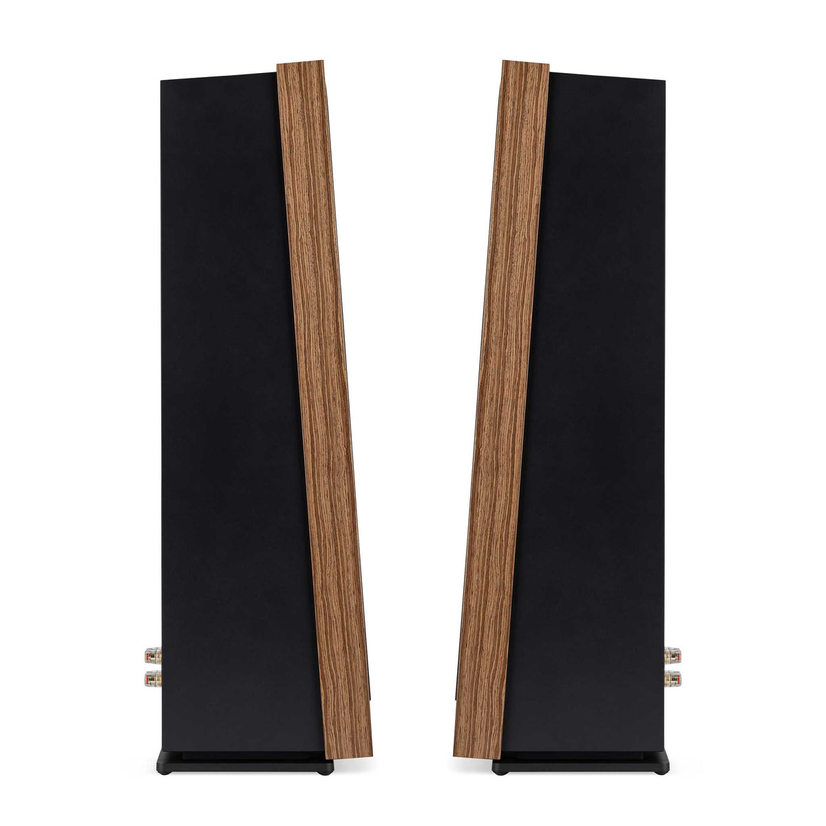 Ruark Audio Talisman-R Standlautsprecher Nussbaum Rückansicht Stereopaar mit Anschlussterminals