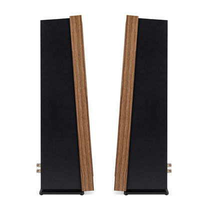 Ruark Audio Talisman-R Standlautsprecher Nussbaum Rückansicht Stereopaar mit Anschlussterminals