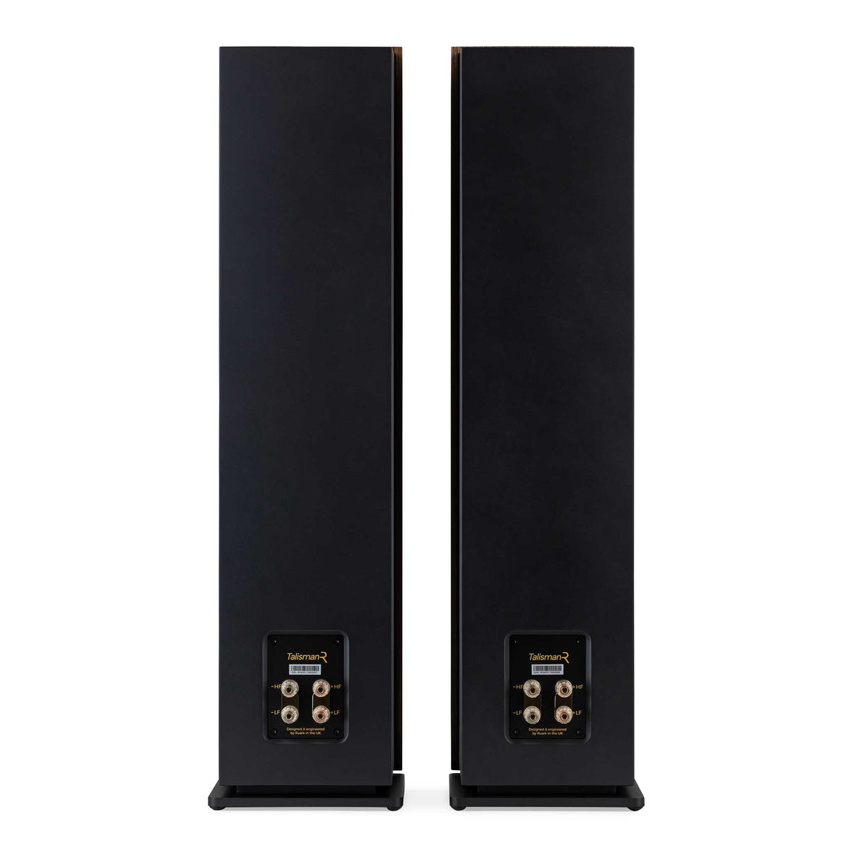 Ruark Audio Talisman-R Standlautsprecher Schwarz Rückansicht Stereopaar mit Anschlussterminals