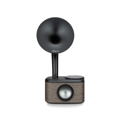 Sangean CP-100D DAB+/UKW Radio Frontansicht mit schwarzem Schalltrichter in Fabric Grey-Black