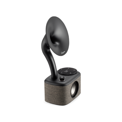 Sangean CP-100D DAB+/UKW Radio Schrägansicht mit Blick auf Rundbedienfeld in Fabric Grey-Black