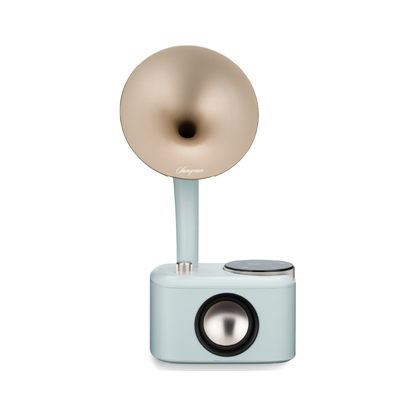 Sangean CP-100D DAB+/UKW Radio Frontansicht mit goldenem Schalltrichter in Minty-Gold