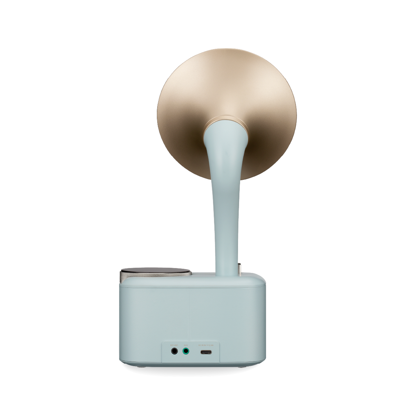 Sangean CP-100D DAB+/UKW Radio Rückansicht mit EXT-ANT-Buchse, AUX-Eingang und USB-C-Stromanschluss in Minty-Gold
