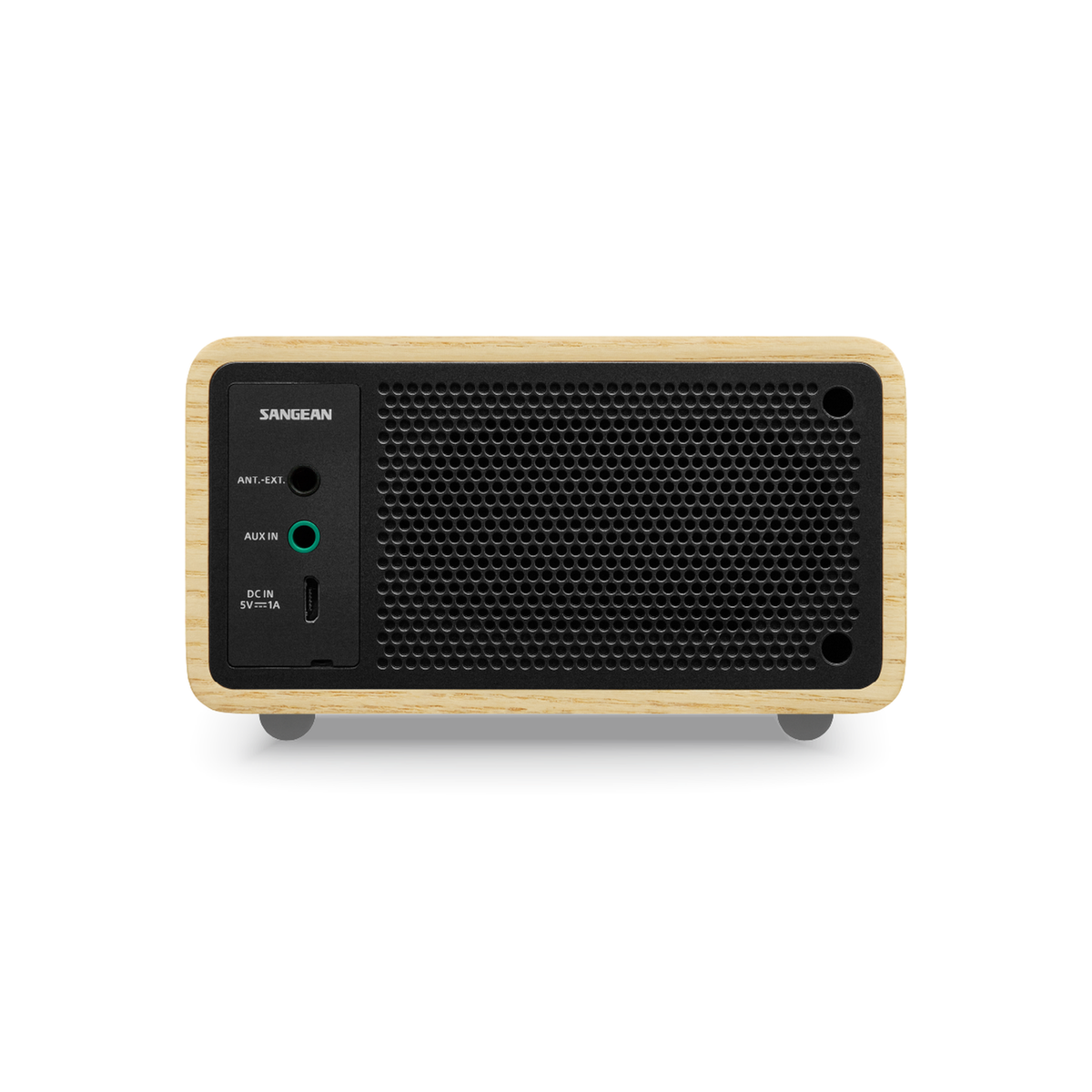 Sangean DDR-7 DAB+ Holzradio Rückansicht mit Anschlüssen und Lautsprechergitter in Natural Wood