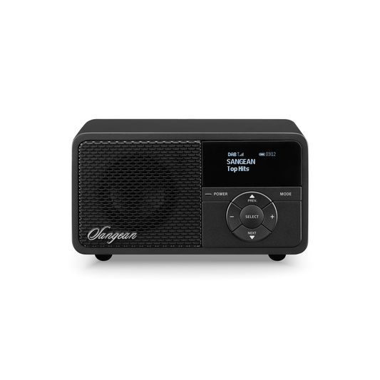 Sangean DDR-7X DAB+ Holzradio mit Akku Frontansicht mit Display und Steuerkreuz in Black