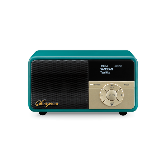 Sangean DDR-7X DAB+ Holzradio mit Akku Frontansicht mit Display und Steuerkreuz in Green