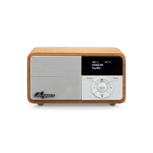 Sangean DDR-7X DAB+ Holzradio mit Akku Frontansicht mit Display und Steuerkreuz in Light Wood