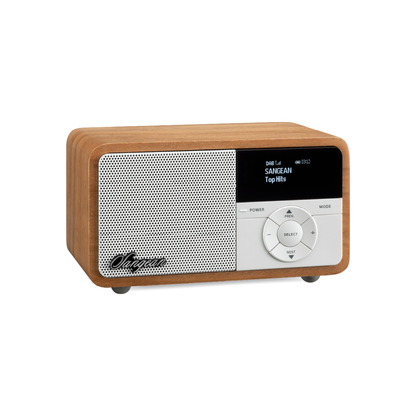 Sangean DDR-7X DAB+ Holzradio mit Akku Schrägansicht aus flacherem Blickwinkel in Light Wood
