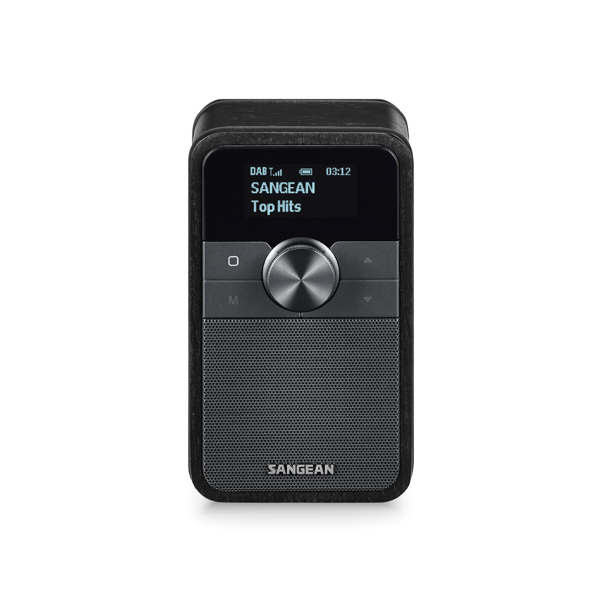 Sangean DDR-8 DAB+ Holzradio Frontansicht im Hochformat mit Display und Drehregler in Midnight Oak