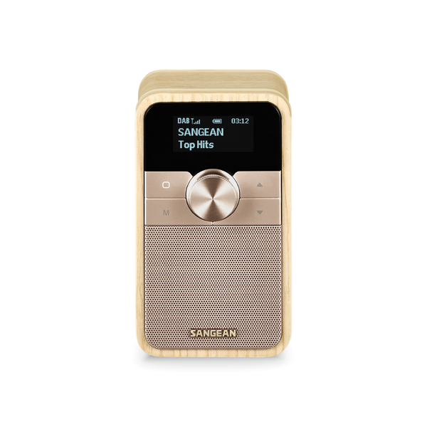 Sangean DDR-8 DAB+ Holzradio Frontansicht im Hochformat mit Display und Drehregler in White Ash