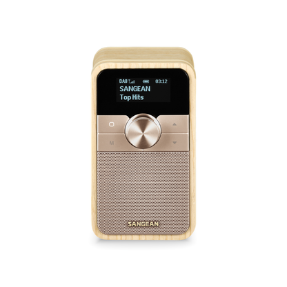 Sangean DDR-8 DAB+ Holzradio Frontansicht im Hochformat mit Display und Drehregler in White Ash