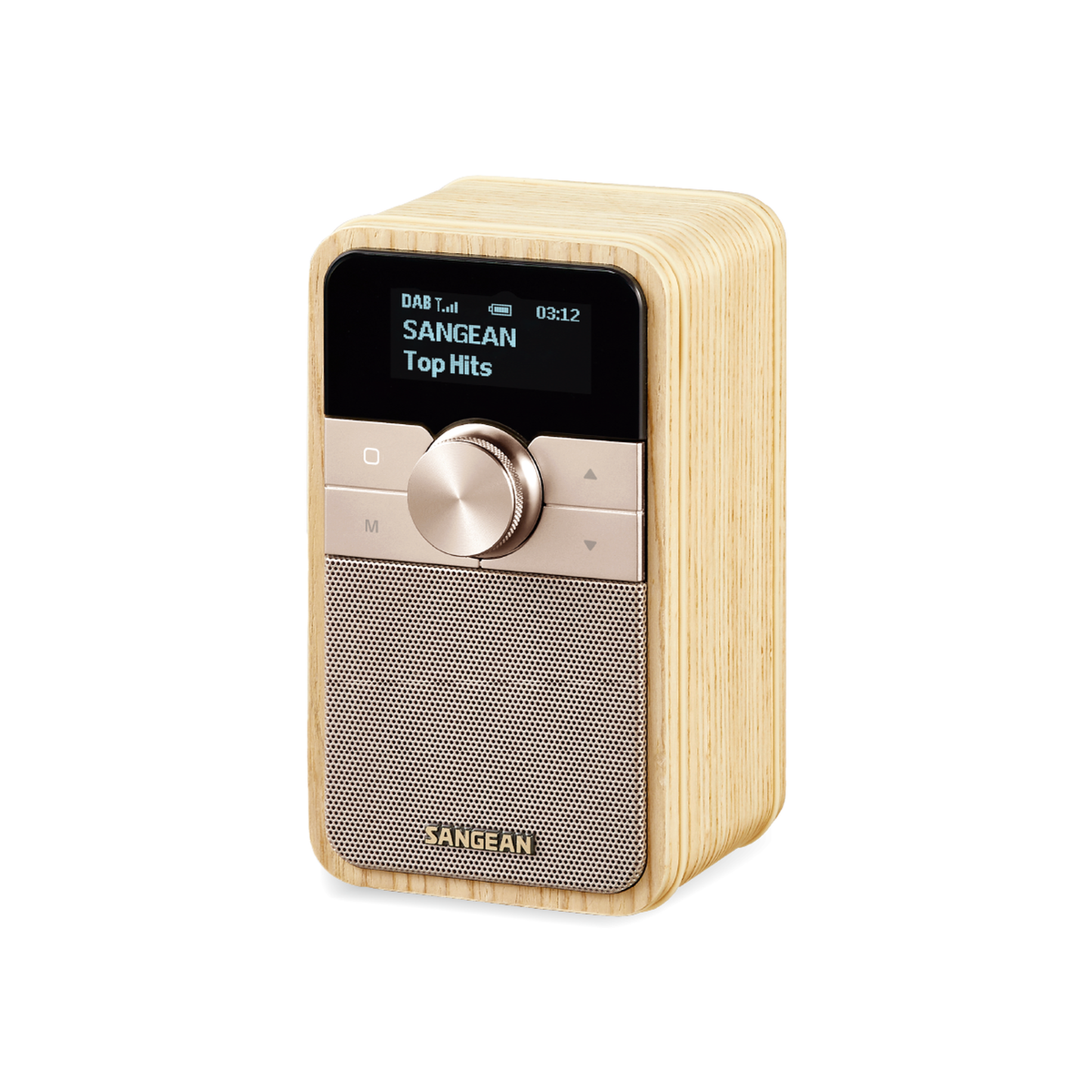 Sangean DDR-8 DAB+ Holzradio Schrägansicht im Hochformat mit Lautsprecherbespannung in White Ash