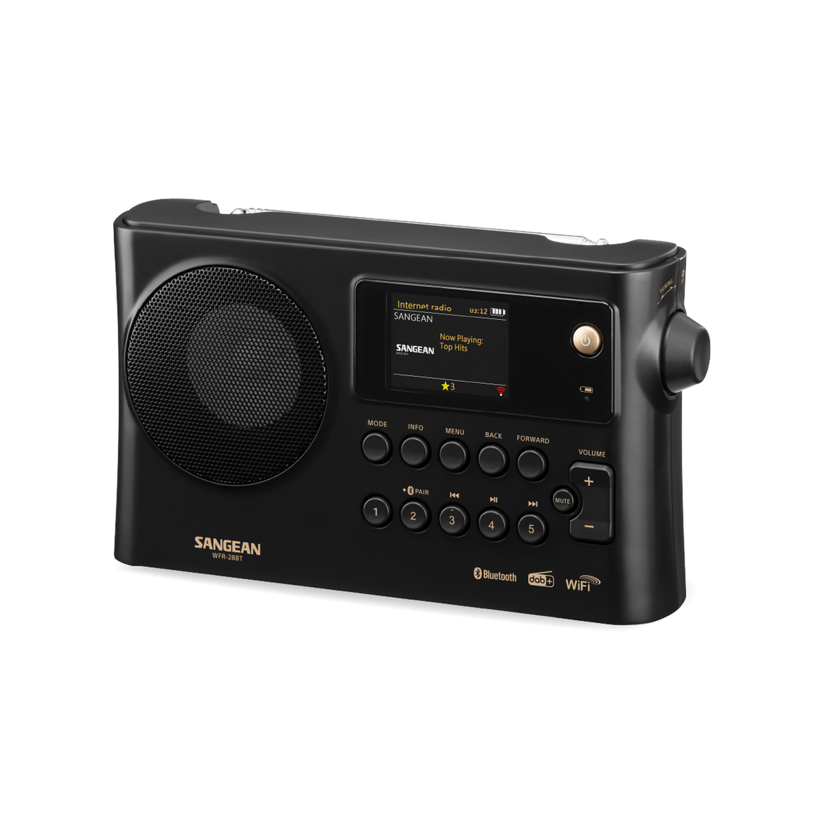 Sangean WFR-28BT Portables Internetradio, Black, Schrägansicht