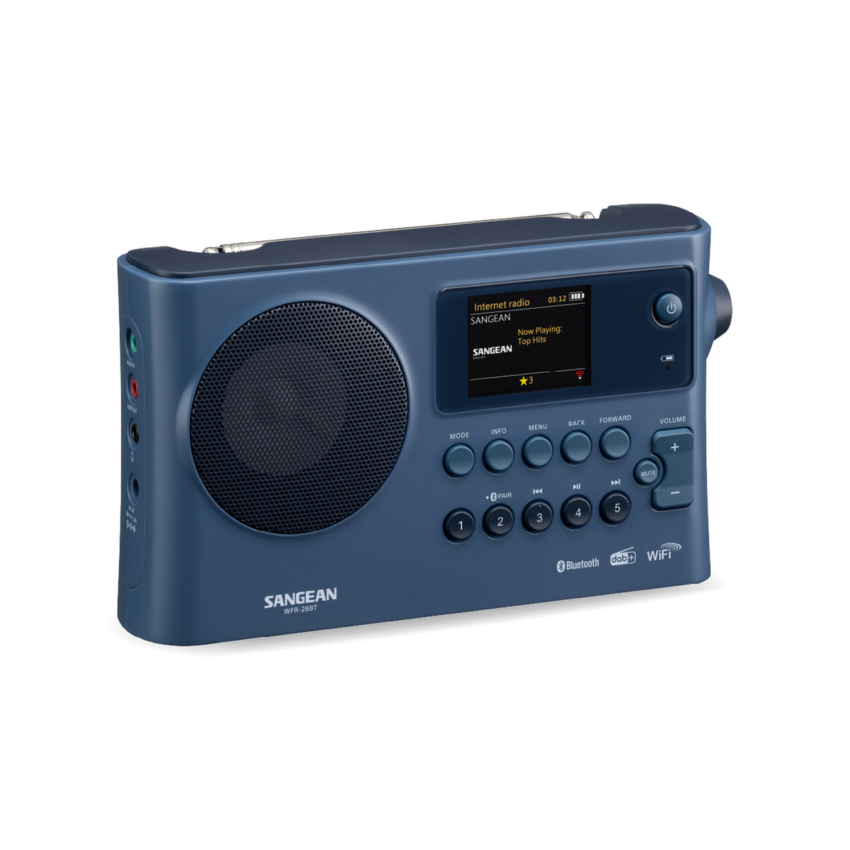 Sangean WFR-28BT Portables Internetradio, Dark Blue, Schrägansicht von links