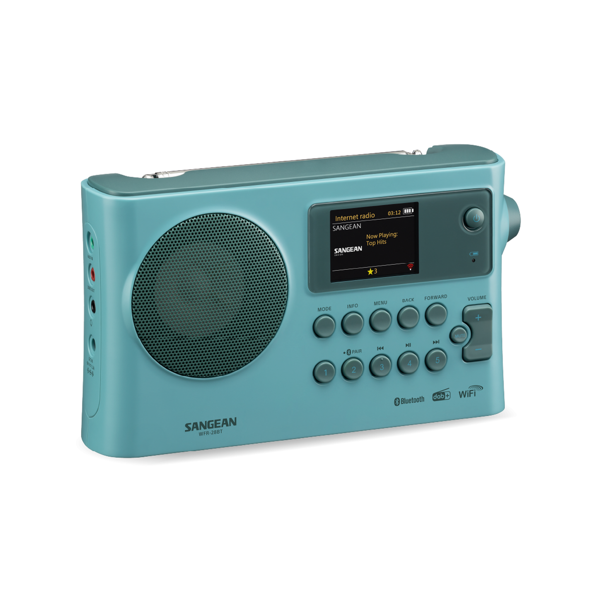 Sangean WFR-28BT Portables Internetradio, Light Blue, Schrägansicht von links