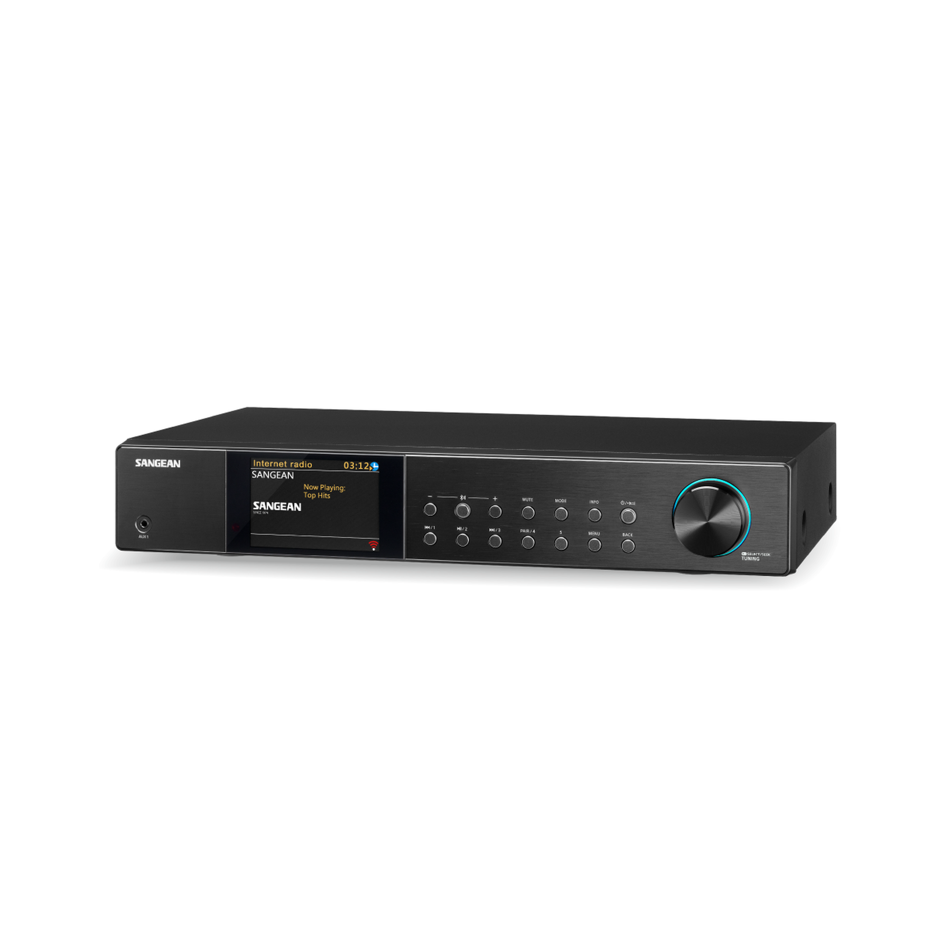 Sangean WFT-4 Internetradio & DAB+ Receiver Schrägansicht aus näherer Distanz mit Blick auf Bedientasten