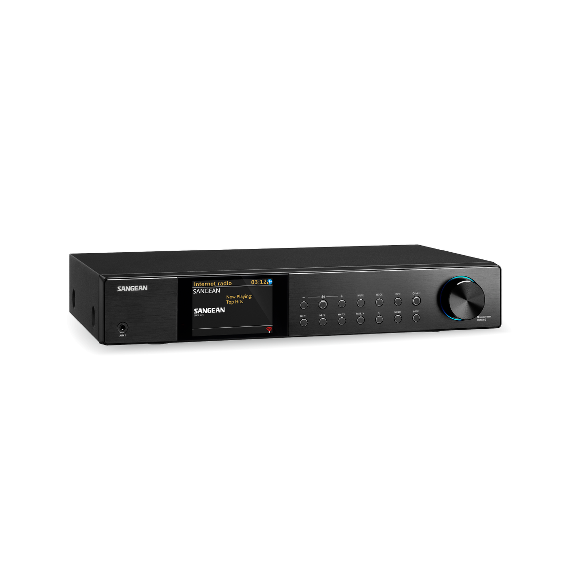 Sangean WFT-4 Internetradio & DAB+ Receiver Schrägansicht mit Blick auf Frontblende und Bedientasten