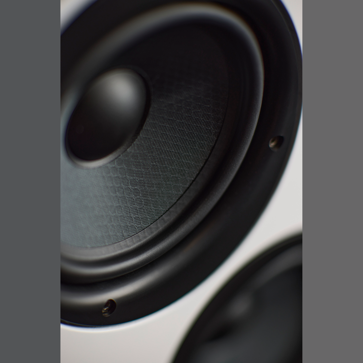 Scansonic HD M15.2 Regallautsprecher Detailansicht Tief-/Mitteltöner mit Honeycomb-Membran in Weiss