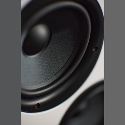 Scansonic HD M15.2 Regallautsprecher Detailansicht Tief-/Mitteltöner mit Honeycomb-Membran in Weiss