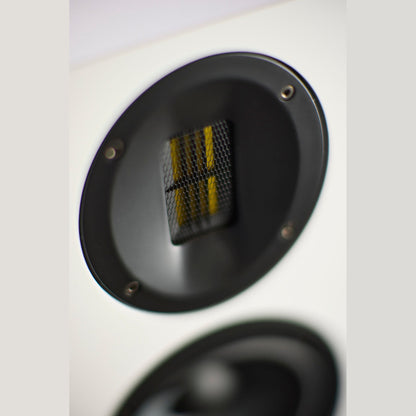 Scansonic HD M15.2 Regallautsprecher Detailansicht Bändchenhochtöner im Wellenleiter in Weiss
