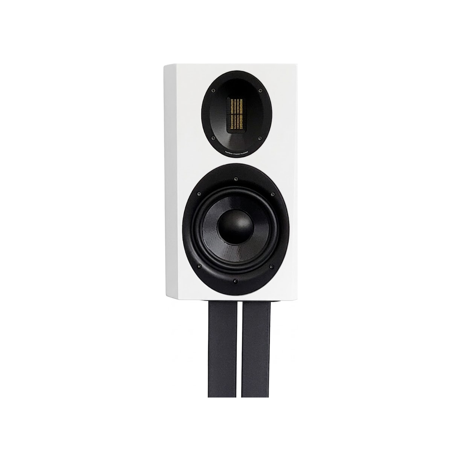 Scansonic HD M15.2 Regallautsprecher in Weiss auf Lautsprecherständer, Frontansicht