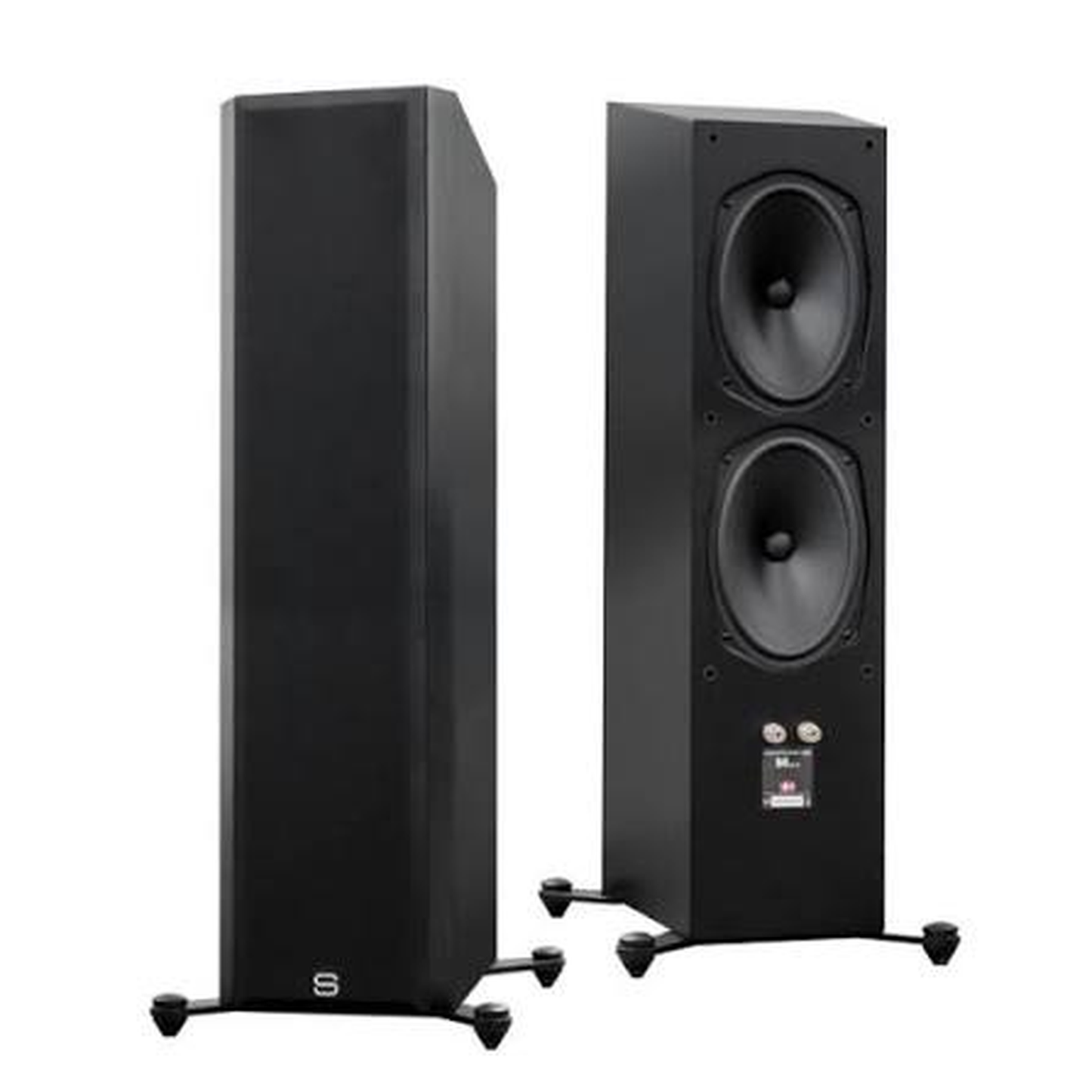 Scansonic HD M20.2 Standlautsprecher Stereopaar in Schwarz, Frontansicht und Rückansicht