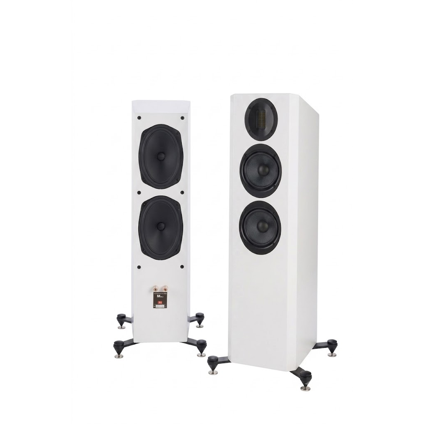 Scansonic HD M20.2 Standlautsprecher Stereopaar in Weiss, Frontansicht und Rückansicht