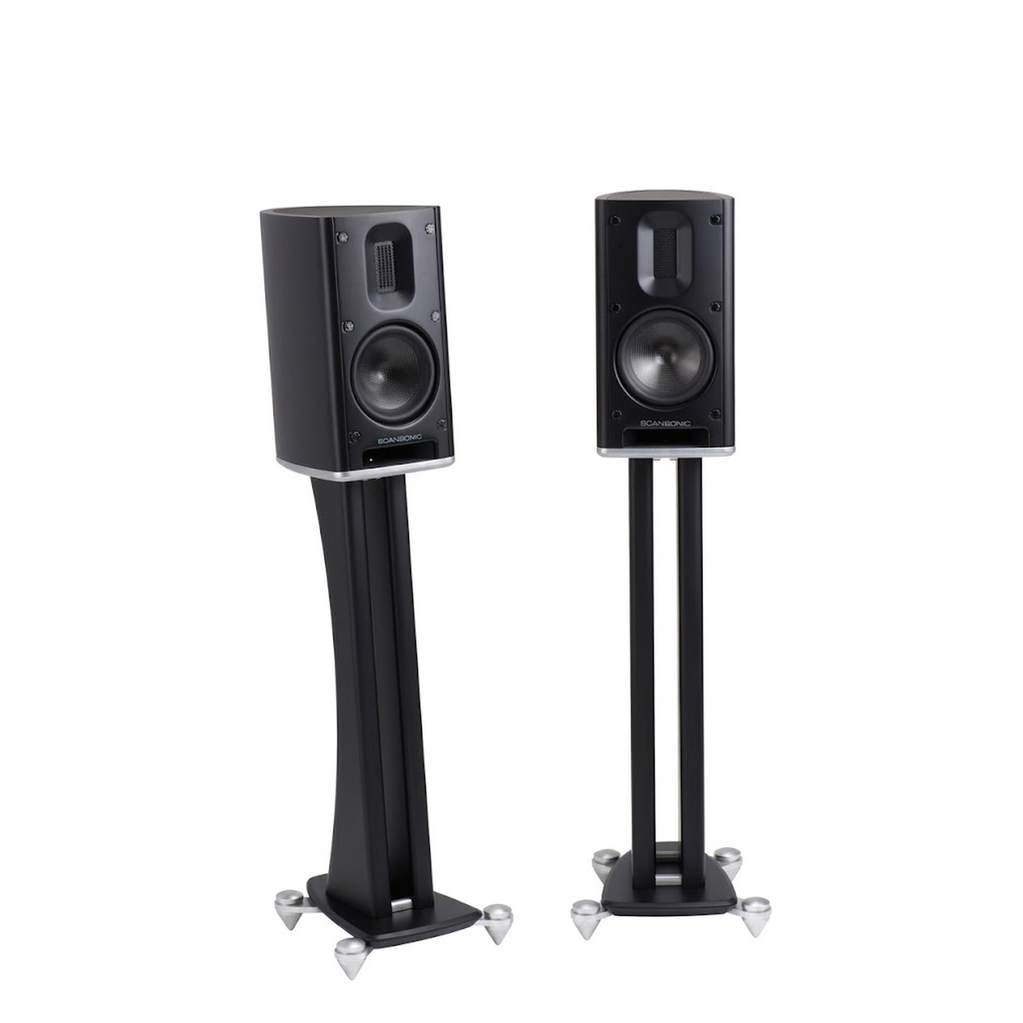 Scansonic HD MB1 B Regallautsprecher Stereopaar in Schwarz auf Lautsprecherständern
